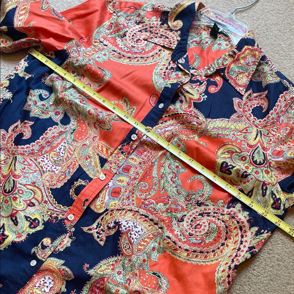 Ralph Lauren Women’s Vibrant Orange Black Paisley Buttondown Blouse Top Size 1X - Picture 6 of 12